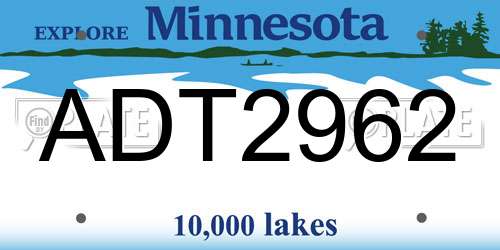 ADT2962 Minnesota License Plate