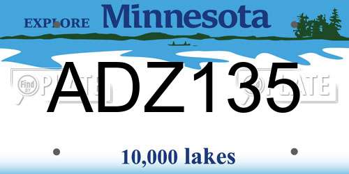 ADZ135 Minnesota License Plate