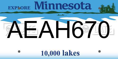 AEAH670 Minnesota License Plate