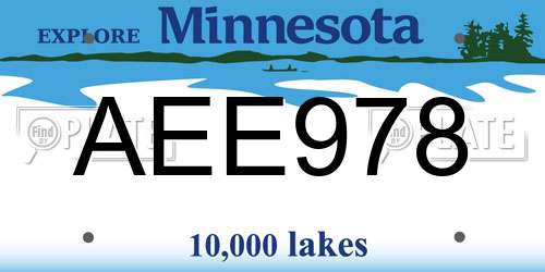 AEE978 Minnesota License Plate