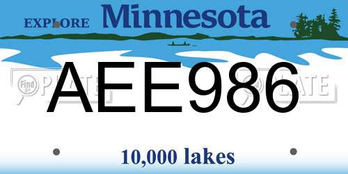 AEE986 Minnesota License Plate