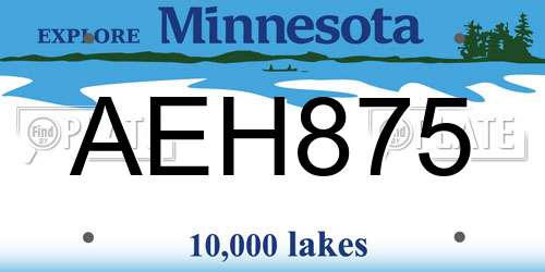AEH875 Minnesota License Plate