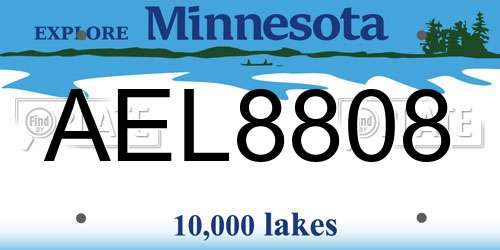 AEL8808 Minnesota License Plate