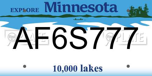 AF6S777 Minnesota License Plate