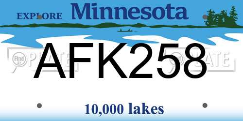 AFK258 Minnesota License Plate