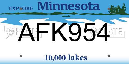 AFK954 Minnesota License Plate