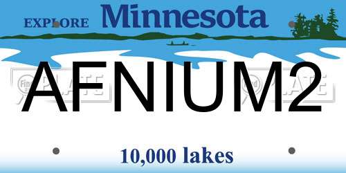 AFNIUM2 Minnesota License Plate