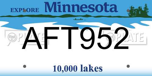AFT952 Minnesota License Plate