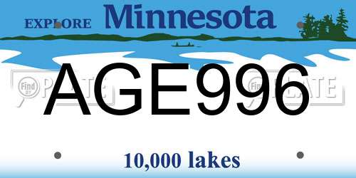 AGE996 Minnesota License Plate