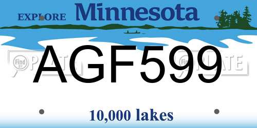 AGF599 Minnesota License Plate