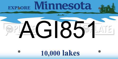 AGI851 Minnesota License Plate