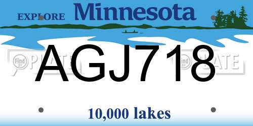 AGJ718 Minnesota License Plate