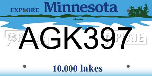 AGK397 Minnesota License Plate