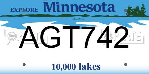 AGT742 Minnesota License Plate