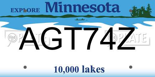 AGT74Z Minnesota License Plate