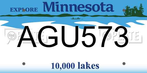 AGU573 Minnesota License Plate
