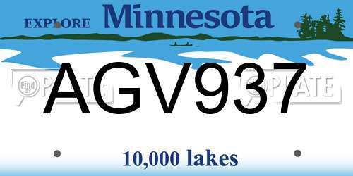 AGV937 Minnesota License Plate