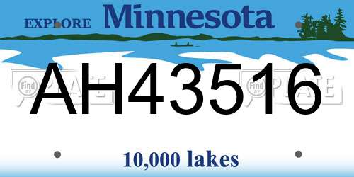 AH43516 Minnesota License Plate