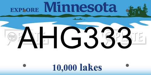 AHG333 Minnesota License Plate