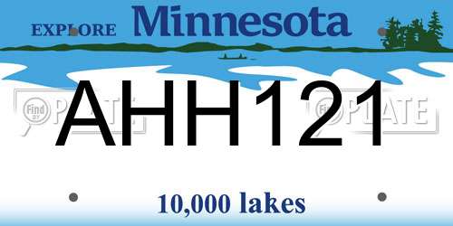 AHH121 Minnesota License Plate