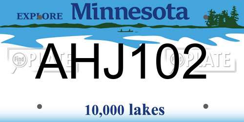 AHJ102 Minnesota License Plate