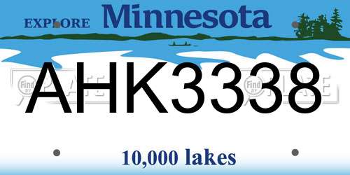 AHK3338 Minnesota License Plate