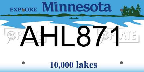 AHL871 Minnesota License Plate