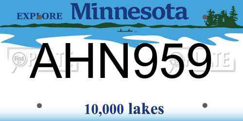 AHN959 Minnesota License Plate