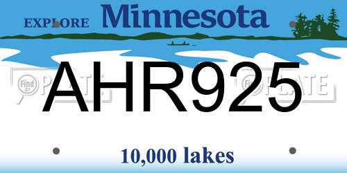 AHR925 Minnesota License Plate