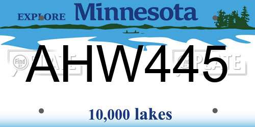 AHW445 Minnesota License Plate