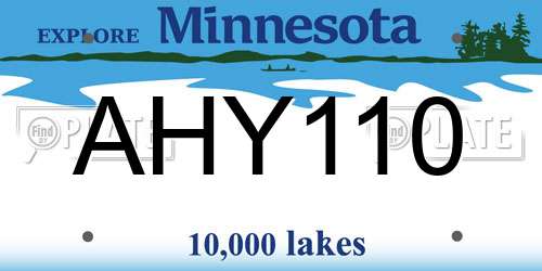 AHY110 Minnesota License Plate