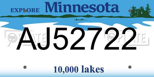 AJ52722 Minnesota License Plate