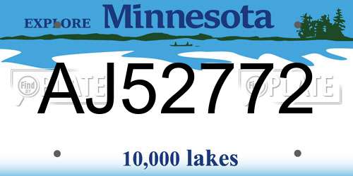 AJ52772 Minnesota License Plate