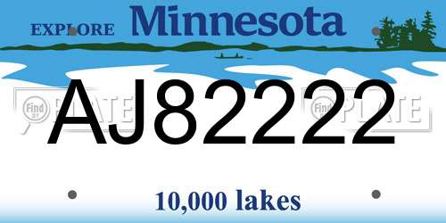 AJ82222 Minnesota License Plate