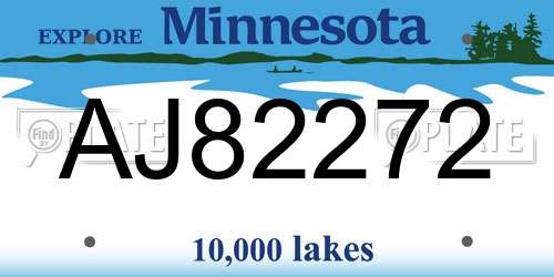 AJ82272 Minnesota License Plate