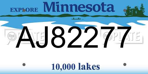 AJ82277 Minnesota License Plate