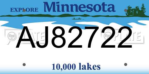 AJ82722 Minnesota License Plate