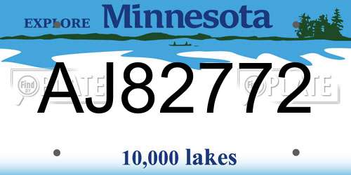 AJ82772 Minnesota License Plate