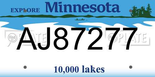 AJ87277 Minnesota License Plate