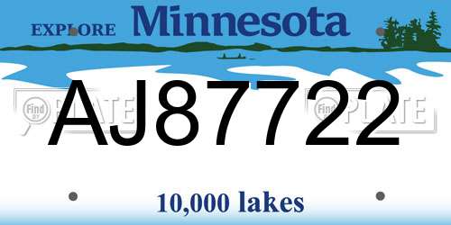 AJ87722 Minnesota License Plate