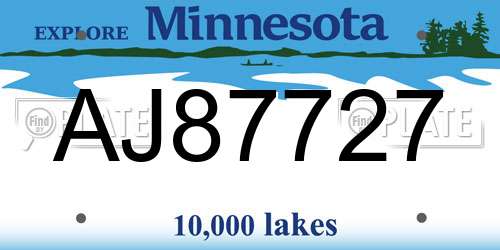 AJ87727 Minnesota License Plate