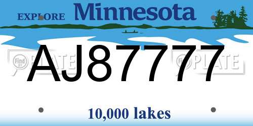 AJ87777 Minnesota License Plate