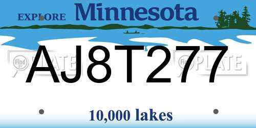 AJ8T277 Minnesota License Plate