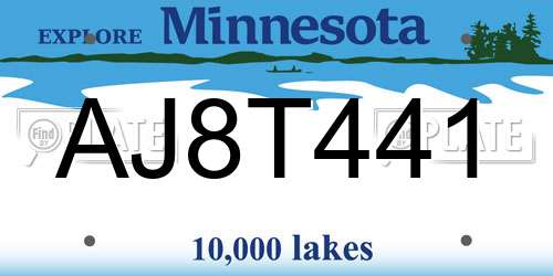 AJ8T441 Minnesota License Plate