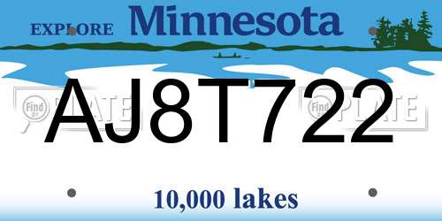 AJ8T722 Minnesota License Plate