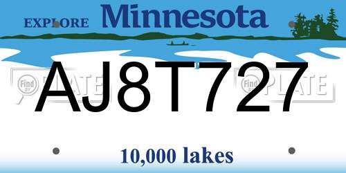 AJ8T727 Minnesota License Plate