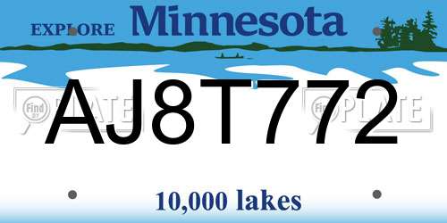 AJ8T772 Minnesota License Plate