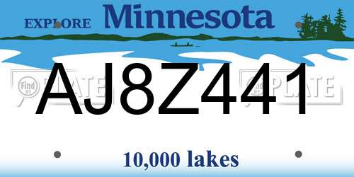 AJ8Z441 Minnesota License Plate