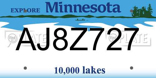 AJ8Z727 Minnesota License Plate