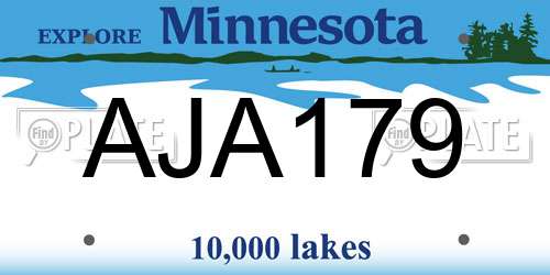 AJA179 Minnesota License Plate
